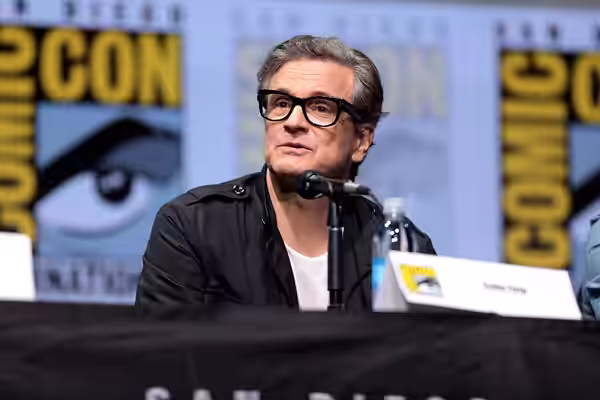 Colin Firth speaking at the 2017 San Diego Comic Con International, for "Kingsman: The Golden Circle", at the San Diego Convention Center in San Diego, Californ