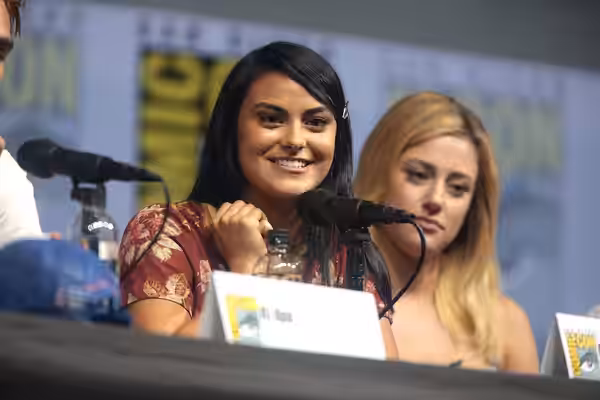 Camila Mendes and Lili Reinhart speaking at the 2018 San Diego Comic Con International, for "Riverdale", at the San Diego Convention Center in San Diego, Califo