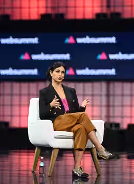 15 November 2023; Morena Baccarin, Actor &amp; Ambassador, International Rescue Committee; on Centre Stage during day two of Web Summit 2023 at the Altice Arena