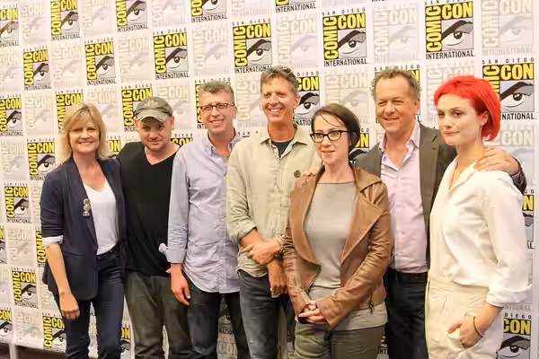 "Dig", 2014 US television show, panel - writer Carol Barbee, co-creator Gideon Raff, producer Richard Rothstein, co-creator Tim Kring, director S.J. Clarkson, D