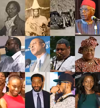 Collage of notable people of Igbo ethnicity. From top left: Olaudah Equiano Jaja of Opobo Eze Nri Òbalíke Chinua Achebe Philip Emeagwali Patrick Utomi Chris Aba (2013)