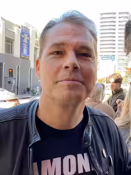 Shepard Fairey in Hollywood, after speaking at the official unveiling of Billy Idol's star on the Hollywood Walk of Fame.