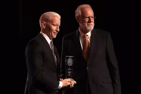 Anderson Cooper being presented the Walter Cronkite Award for Excellence in Journalism by Mark Searle at the 35th Annual Cronkite Award Luncheon at the Sheraton (2018)