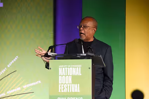 Henry Louis Gates Jr. speaks on the Children's Green Stage at the National Book Festival, August 31, 2019. Photo by David Rice/Library of Congress. Note: Privac