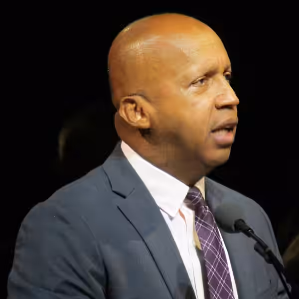 Bryan Stevenson speaking at a BYU forum.