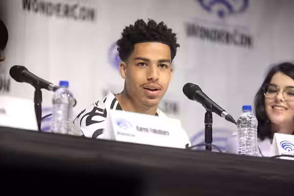 Marcus Scribner speaking at the 2019 WonderCon, for "She-Ra and the Princess of Power", at the Anaheim Convention Center in Anaheim, California. Please attribut