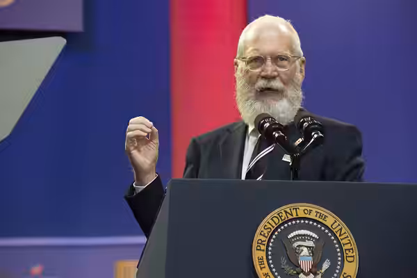 Comedian, author, actor and former late night television host David Letterman gives remarks during a USO celebration of its 75th birthday, Military Appreciation (2016)