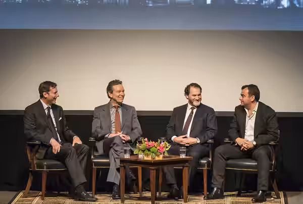 (L-R) Mark Updegrove, Lawrence Wright, Michael Stuhlbarg and Ali Soufan. On Tuesday evening, Feb. 27, 2018, Friends of the LBJ Library members previewed the new