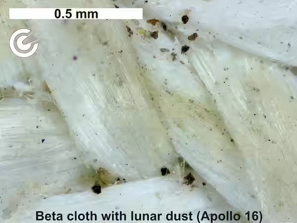 Detail of beta cloth with lunar Dust. Original artifact of Apollo 16 mission. (2020)