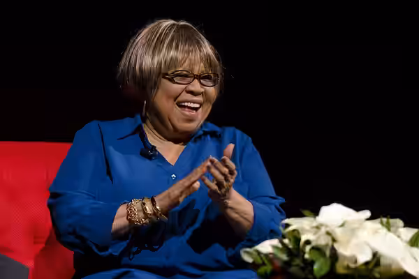Mavis Staples at the LBJ Presidential Library. Bob Santelli, executive director of the GRAMMY Museum at L.A. LIVE, moderates a conversation with Mavis Staples,  (2014)