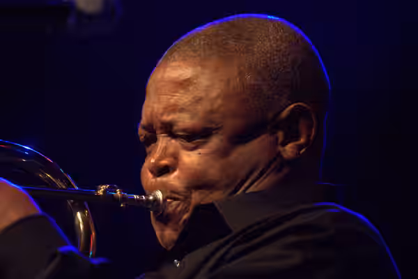 Famed jazz horn playerHugh Masekela performing in 2009.