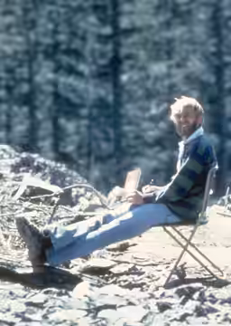 Photo of David A. Johnston, taken by Harry Glicken on May 17, 1980 at 19:00, 13 1/2 hours before the 1980 eruption of Mount St. Helens