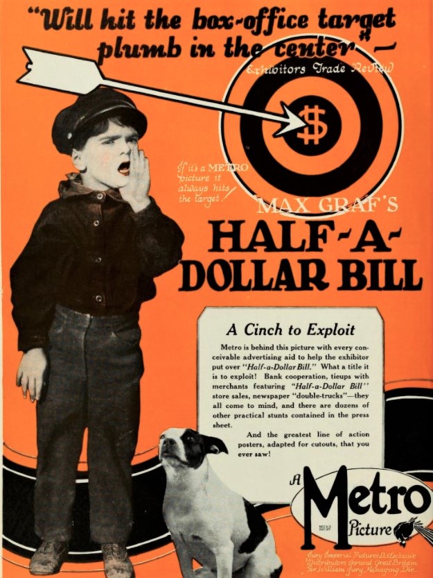 Advertisement for the American drama film Half-A-Dollar-Bill (1924), from the insert before page 5 of the February 17, 1924 Film Daily.
