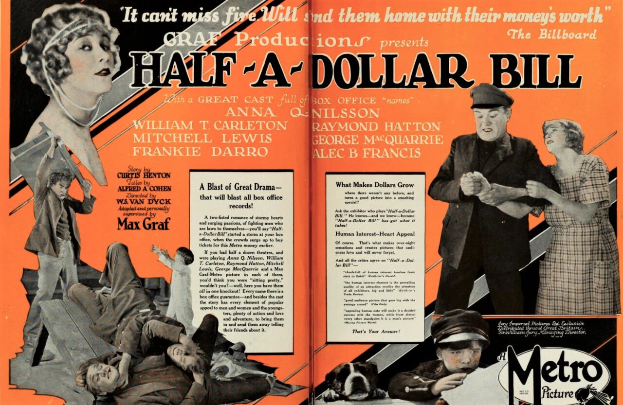 Advertisement for the American drama film Half-A-Dollar-Bill (1924), from the insert before page 5 of the February 17, 1924 Film Daily.