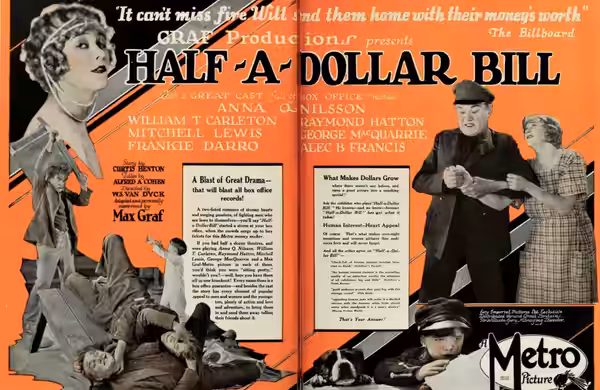 Advertisement for the American drama film Half-A-Dollar-Bill (1924), from the insert before page 5 of the February 17, 1924 Film Daily.