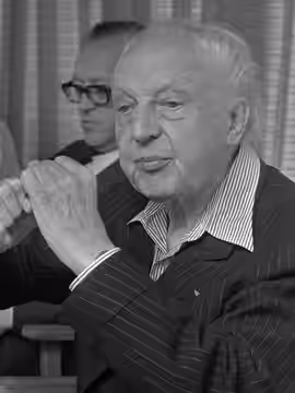 Leopold Stokowsky , 88 jaar , componist USA, houdt persconferentie te Hilversum, kop 11 augustus 1970