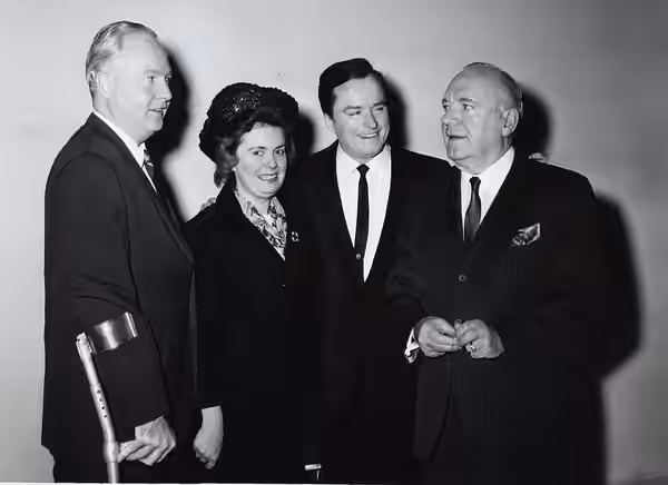 Title: Mayor John F. Collins with Mary Collins, Mike Douglas, and Pat O'Brien Creator: Record American Date: circa 1960-1968 Source: Mayor John F. Collins recor