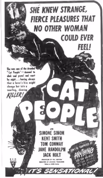 Theater advertisement for the film, Cat People. 14 January, 1943.