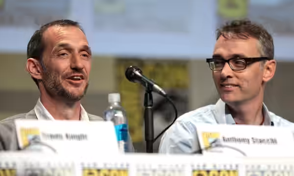 Anthony Stacchi and Graham Annable speaking at the 2014 San Diego Comic Con International, for "The Boxtrolls", at the San Diego Convention Center in San Diego,