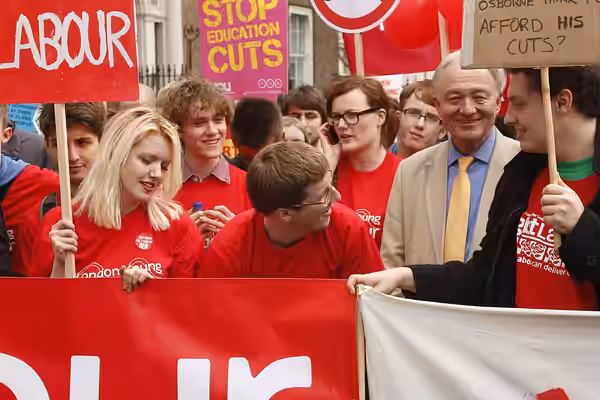 Ken Livingston makes an apperance with Young Labour and Labour students at the the March for the Alternative. (2011)