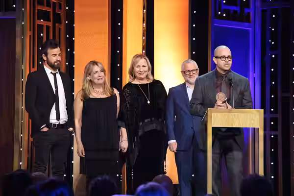 This photo includes Actors Justin Theroux and Ann Dowd, Executive Producer/Director Mimi Leder, Co-Creator/Executive Producer Tom Perrotta and Showrunner Damon  (2016)
