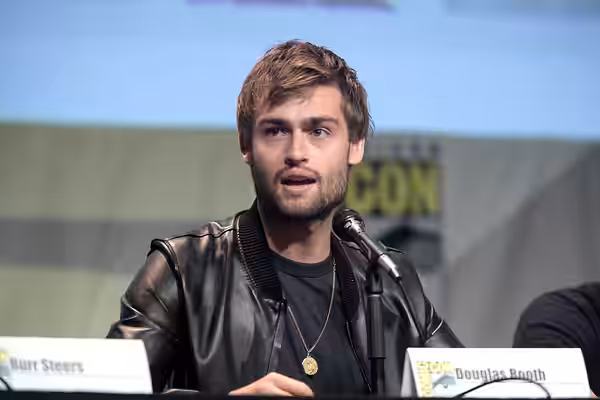 Douglas Booth speaking at the 2015 San Diego Comic Con International, for "Pride and Prejudice and Zombies", at the San Diego Convention Center in San Diego, Ca