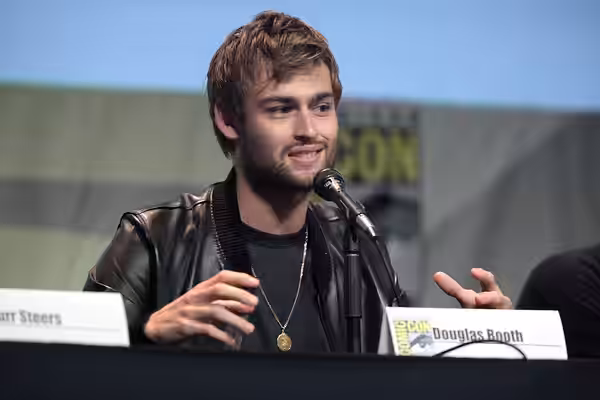 Douglas Booth speaking at the 2015 San Diego Comic Con International, for "Pride and Prejudice and Zombies", at the San Diego Convention Center in San Diego, Ca