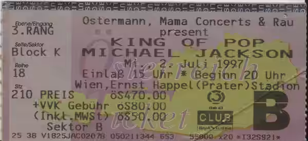 Ticket for a Michael Jackson concert in Vienna (1999)