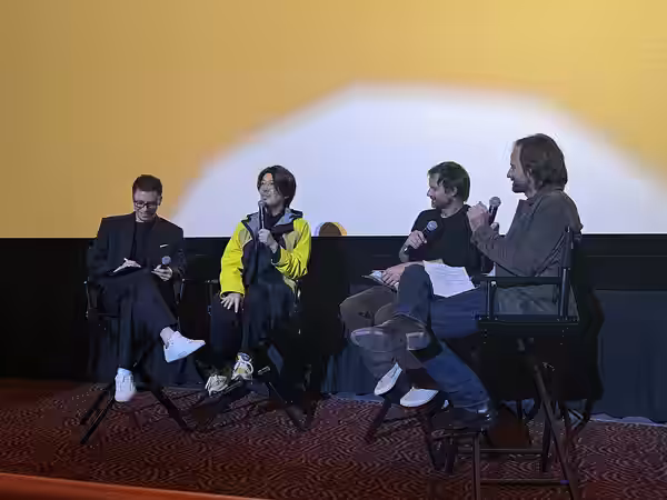 Genki Kawamura and the Duffer Brothers at a Q&amp;A event for Kawamura's film, Exit 8, at Century City, Los Angeles. (2026)