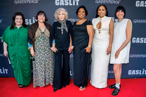 Katie Camosy, Chloe Torres, Jane Fonda, Sharon Lavigne and Shamyra Lavigne (Director and subjects of the film)and Production Manager Alana Schwartz attend the N (2026)