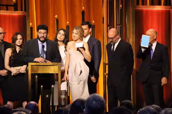 Writer and Producer Jack Amiel accepts the Peabody for The Knick. He was accompanied by (from left to right) Steven Soderbergh, Jo Armeniox, Maya Kazan, Juliet  (2015)