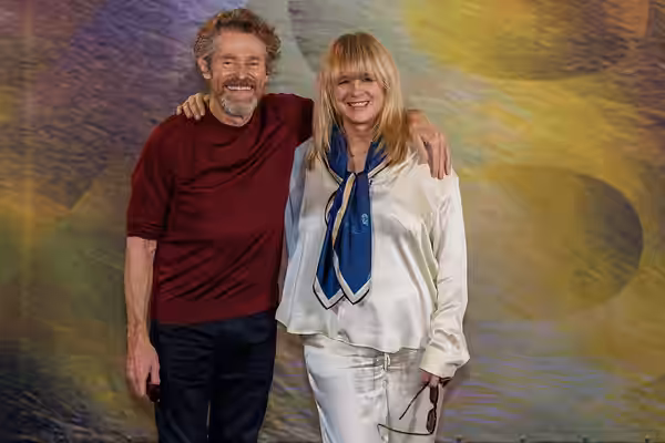 Actors Willem Dafoe and Emma Suarez attend the 'The Birthday Party' photocall during the 78th Locarno Film Festival on August 07, 2025 in Locarno, Switzerland. (2000)