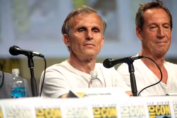 Richard Sammel and Jonathan Hyde speaking at the 2014 San Diego Comic Con International, for "The Strain", at the San Diego Convention Center in San Diego, Cali