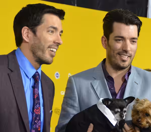 Drew Scott and Jonathan Scott at The World Dog Awards green carpet arrivals at Barkar Hanger in Santa Monica on January 10, 2015