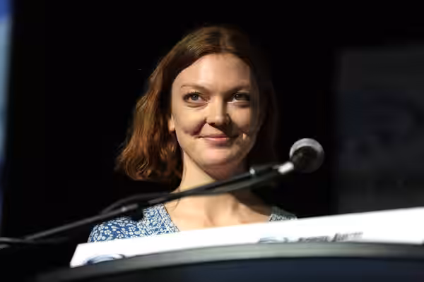 Emily Coutts speaking at the 2018 WonderCon at the Anaheim Convention Center in Anaheim, California. Please attribute to Gage Skidmore if used elsewhere.