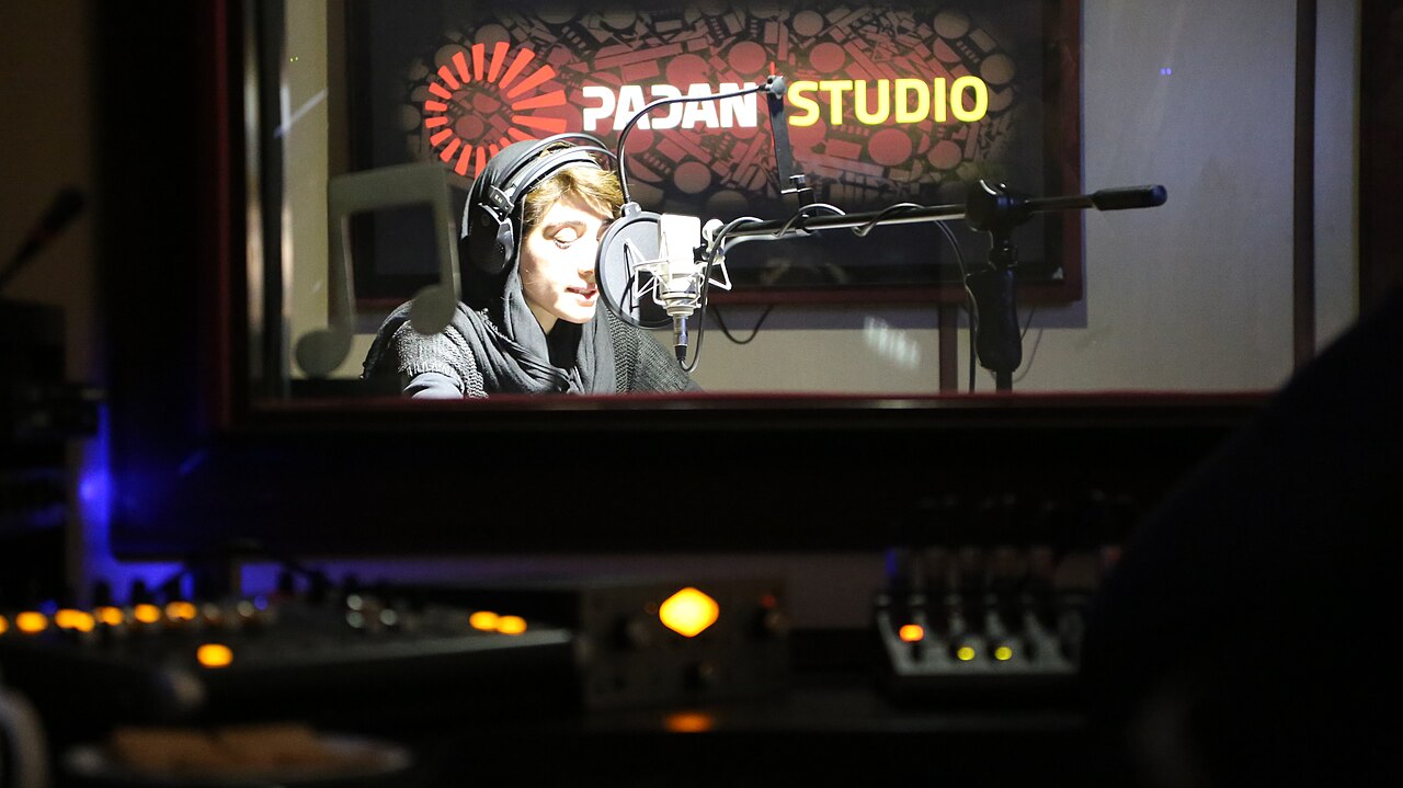 Mina Sadati, Iranian actress, recording voiceover for The Walnut Tree at Padan Studio. The photo was taken on January 20, 2020.