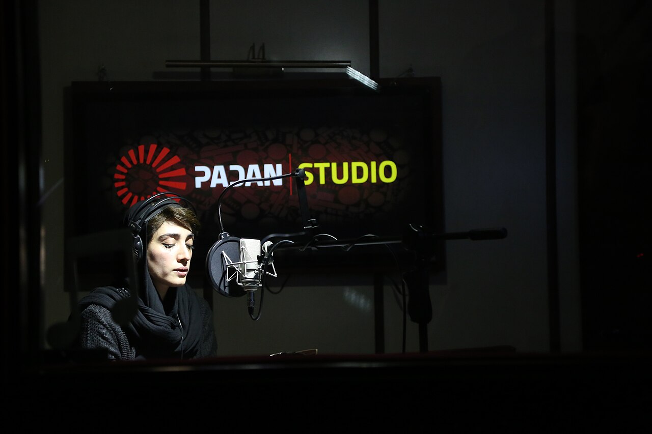 Mina Sadati, a famous Iranian actress, at Padan Studio recording voiceover for the film The Walnut Tree. The photo was taken on January 20, 2020.