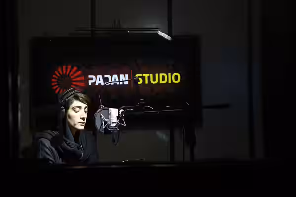 Mina Sadati, a famous Iranian actress, at Padan Studio recording voiceover for the film The Walnut Tree. The photo was taken on January 20, 2020.