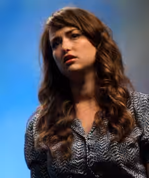 Actress Milana Vayntrub speaking at VidCon 2012 at the Anaheim Convention Center, Anaheim, California, June 30, 2012