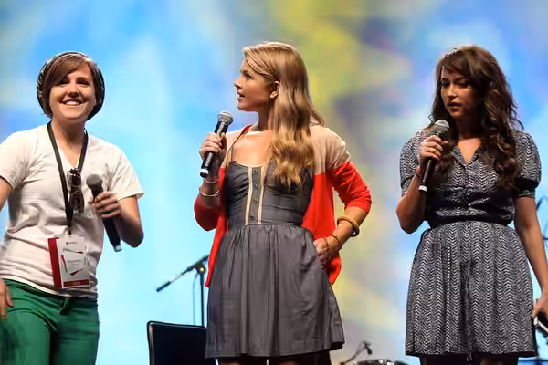 Hannah Hart, Stevie Nelson &amp; Milana Vayntrub speaking at VidCon 2012 at the Anaheim Convention Center in Anaheim, California. Please attribute to Gage Skidm