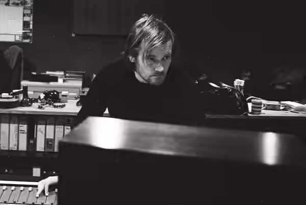 Geoff Barrow at the mixing desk in State of Art Studio Bristol (2009)
