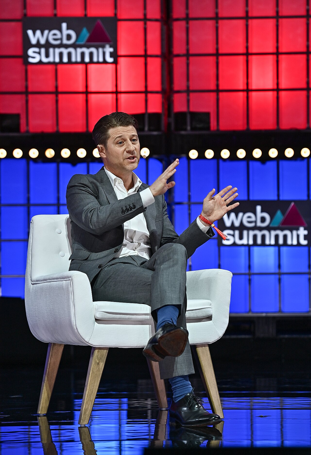 4 November 2022; Ben McKenzie, Actor &amp; Journalist, Slate, on Centre stage during day three of Web Summit 2022 at the Altice Arena in Lisbon, Portugal. Photo