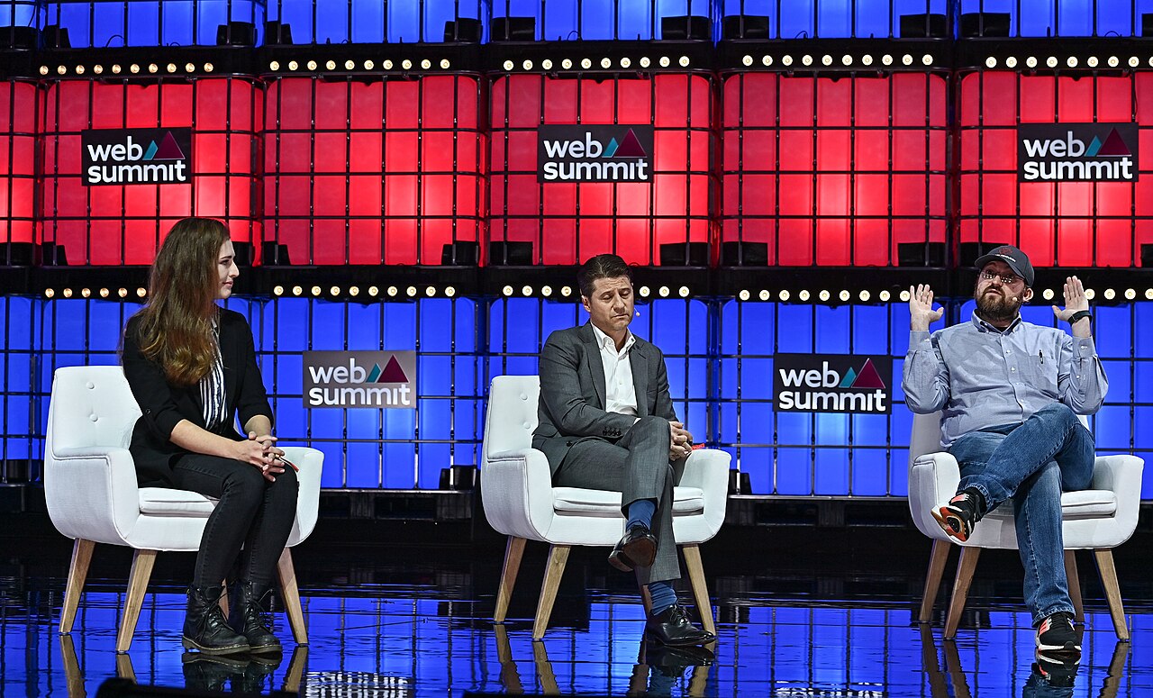 4 November 2022; Speakers from left, Molly White, Creator, Web3 Is Going Just Great, Ben McKenzie, Actor &amp; Journalist, Slate, Charles Hoskinson, Founder, Ca