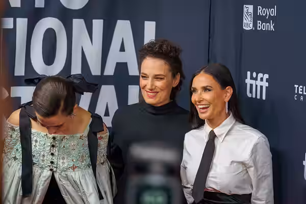 Demi Moore, Margaret Qualley, and Coralie Fargeat at the 2024 Toronto International Film Festival (TIFF) in Toronto, Canada