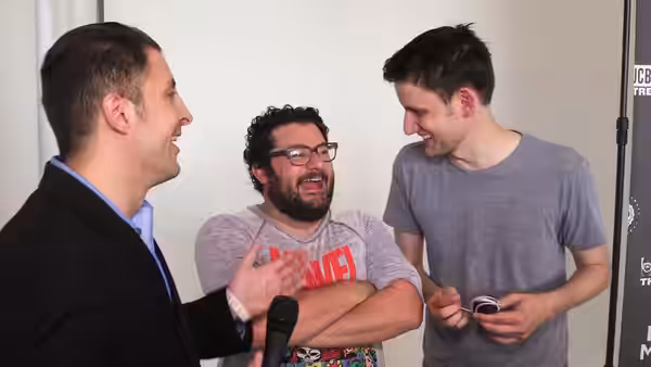Comedians Bobby Moynihan and Zach Woods at the annual Del Close Marathon in New York City (2015)