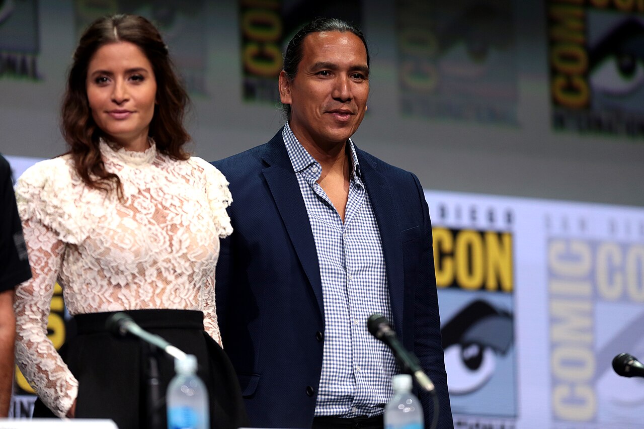 Mercedes Mason and Michael Greyeyes speaking at the 2017 San Diego Comic Con International, for "Fear the Walking Dead", at the San Diego Convention Center in S