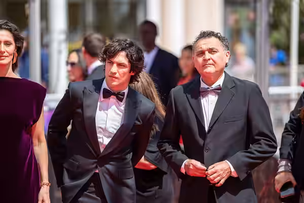 Gabriel Leone and Robério Diógenes at 2025 Cannes Red Carpet for O Agente Secreto