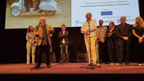 Avant-première du "Voyage en pyjama" à la Cinémathèque française, avec Claude Perron, Hippolyte Girardot, Barbara Schulz... (2023)