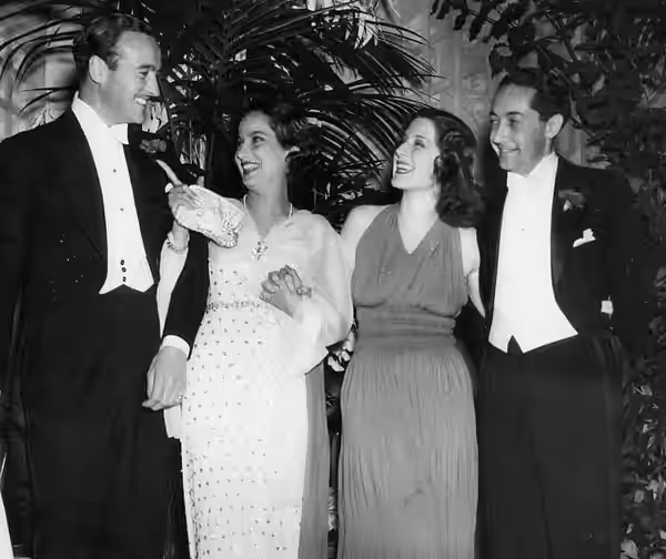 David Niven, Merle Oberon, Norma Shearer and Irving Thalberg at the Mayfair Ball of 1936.
