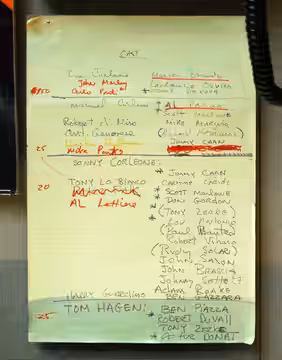 Francis Ford Coppola's handwritten casting notes for The Godfather, at Francis Ford Coppola Winery, near Geyserville, 2011